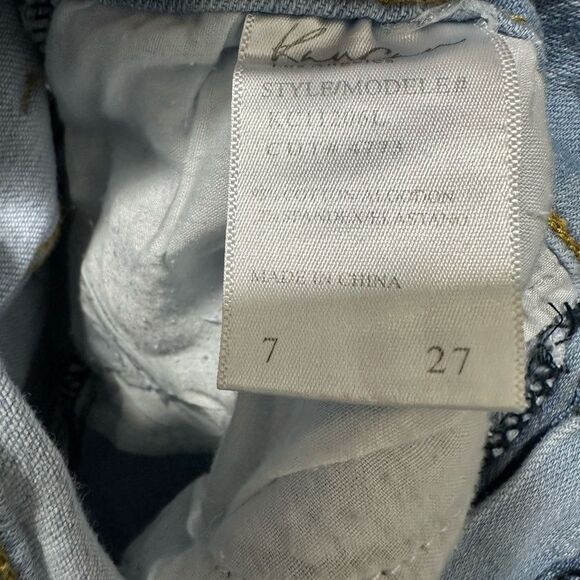 High Waist Stretch Denim Short Light Wash Raw Hem - Picture 2 of 5